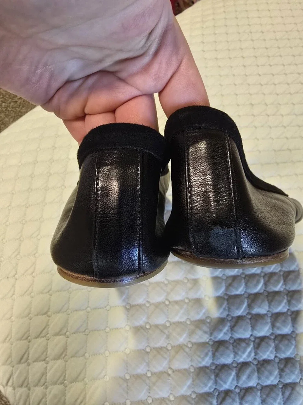 Tory Burch Black Leather Ballet Flats With Pearls Size 6.5